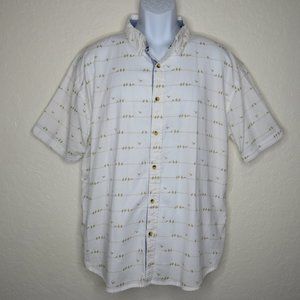 Seapointe* Men's Short Sleeve Button Down Curved Hem "Birds on a Wire" Shirt~ XL